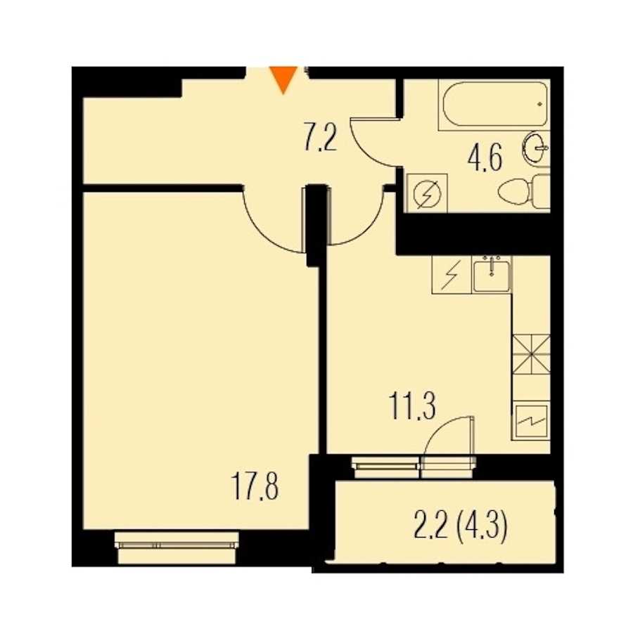 Однокомнатная квартира в : площадь 43.5 м2 , этаж: 21 – купить в Санкт-Петербурге